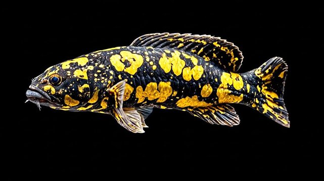 Unique fish with yellow and black pattern isolated on a dark background