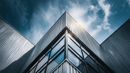 Obraz premium Building Corner with Corrugated Siding and Windows