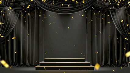 Elegant black velvet stage with confetti victory glory and inspiration
