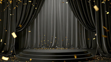 Elegant black velvet stage with confetti victory glory and inspiration
