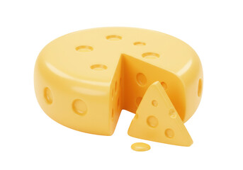 Delicious Swiss Cheese Wheel PNG with Slice Isolated on Transparent Background Food Illustration Dairy Product