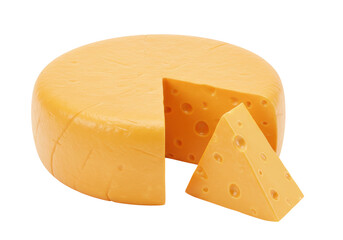 Swiss Cheese Wheel with Slice PNG Isolated on Transparent Background Delicious Dairy Product Food Still Life Studio Shot