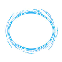 Blue glowing abstract circle frame with sparkles on transparent background
