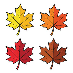 Obraz premium Four colorful maple leaves in yellow, orange, red, and brown