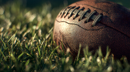 Rugby Ball Resting on Field A Close-Up of Sport and Nature