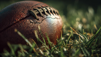 Close-up of a football resting on grass