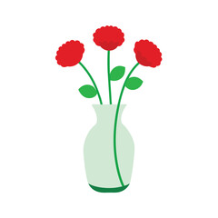 flat color vector of a transparent vase with red flowers