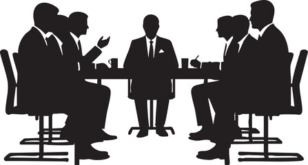 Business meeting silhouette of people sitting around a table isolated on white background