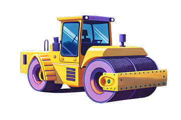 Naklejka premium Heavy duty vibrant yellow road roller standing on a isolated background, highlighting robust construction features, illustrated in premium professional vector style, suitable for stock imagery