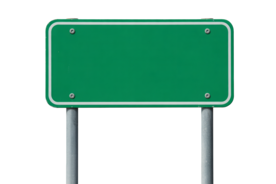 Create custom messages on a blank green road sign, perfect for directional guidance or informational displays.