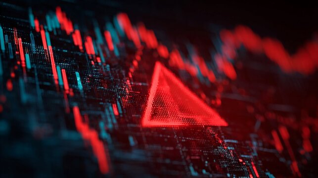Stunning digital display of market volatility with a glowing red arrow indicating critical financial trends and urgent economic insights for strategic business analysis.