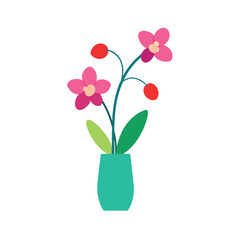 flat color vector of a tall vase with orchids