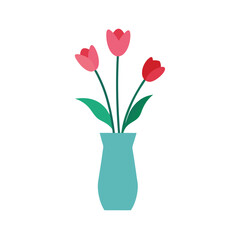 flat color modern vase with carnations