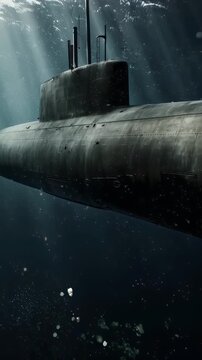 Submarine cruises depths, sunbeams piercing the ocean