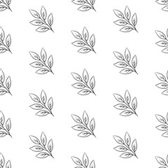Seamless pattern with line art leaves. Hand drawn doodle outline vector background.