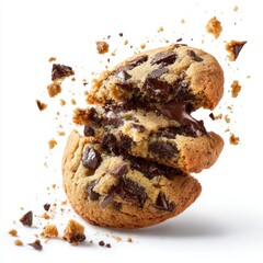 Delicious chocolate chip cookie cut in half, ready to be enjoyed