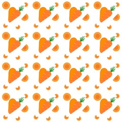 Cartoon carrot illustration. Hand-drawn carrot vegetable icon. Carrot fruit symbol and orange slice.