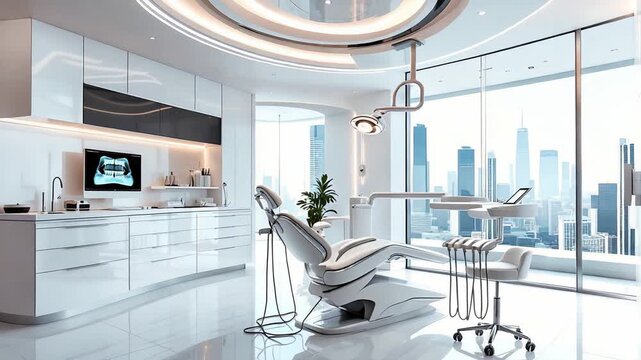 A contemporary dental clinic that offers a breathtaking view of the city