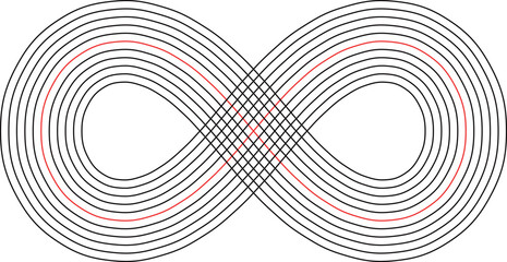 A geometric infinity symbol constructed with parallel lines