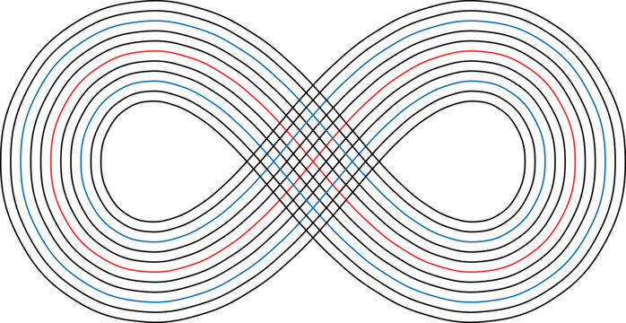 A geometric infinity symbol constructed with parallel lines