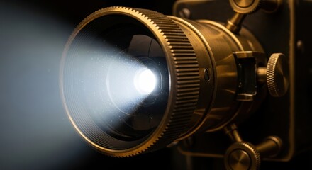 Vintage projector casting light in a darkened space evoking nostalgia and history