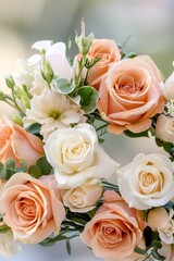 Obraz premium Delicate bouquet featuring peach and white roses arrangement