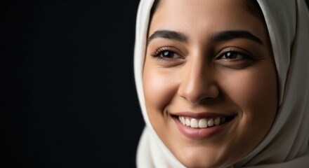 Radiant portrait of a young woman in a hijab expressing joy and cultural identity with grace and