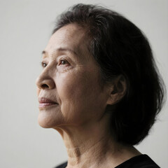 Fototapeta premium close up of a middle-aged Asian woman with a serious expression