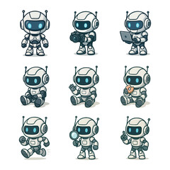 Vector cute robot character in different poses
