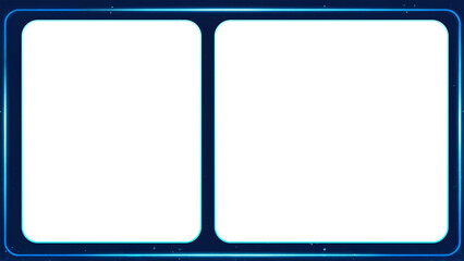 Dual screen template layout for reaction videos and news broadcasts with rounded frame borders on blue background for content creators in youtube and streamers