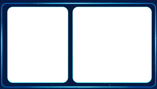 Dual screen template layout for reaction videos and news broadcasts with rounded frame borders on blue background for content creators in youtube and streamers