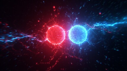 Obraz premium Fusion of Opposites – Blue and Red Energy Spheres