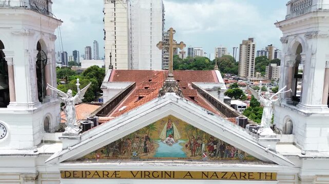 Aerial Video of the Basilica of Our Lady of Nazareth in Bel&eacute;m, Par&aacute;, Brazil