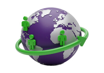 Global Business Network PNG illustration isolated on transparent background with people and arrow around the world