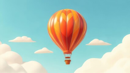 Orange Hot Air Balloon Soaring Above Clouds.