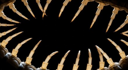 Eerie arthropod legs circling a dark void, evoking an insectile labyrinth of unknown depths