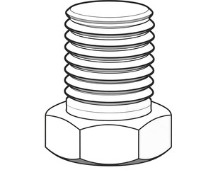 Obraz premium Technical drawing of a threaded fitting with a hexagonal nut, highlighting the detailed structure and dimensions.