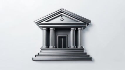 Obraz premium Metallic Bank Icon on White Background - Finance and Investment Symbol.