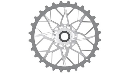 A detailed, close-up view of a modern bicycle freewheel cog with a complex, geometric design.