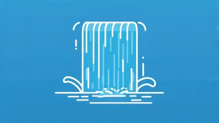 Minimalist waterfall icon with glowing white lines on a solid blue background.