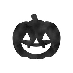 A cute jack-o’-lantern pumpkin silhouette illustration with a watercolor texture