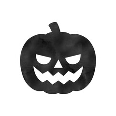 A spooky jack-o’-lantern pumpkin silhouette illustration with a watercolor texture