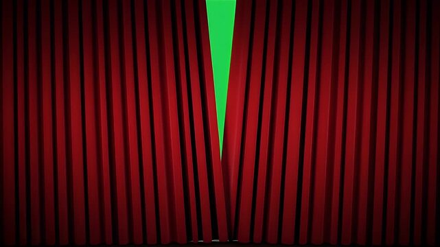Dramatic red theater open curtain setting the scene for an exciting performance or grand reveal green screen background with a luxurious feel.