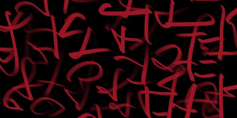 Red and black background with chaotic lines and symbols