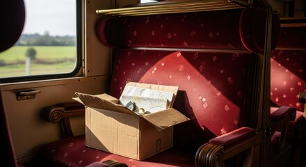 Nostalgic train journey with a vintage map and compass recalling historical expeditions