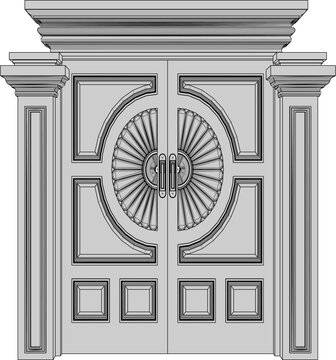 vector sketch illustration of a traditional ethnic vintage teak wood door design with Jepara carvings  