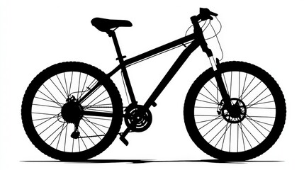Black silhouette of a mountain bicycle against a clean white background Full studio shot