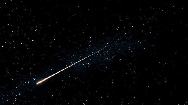 A bright shooting star streaks across a dark night sky filled with many twinkling stars in the distance