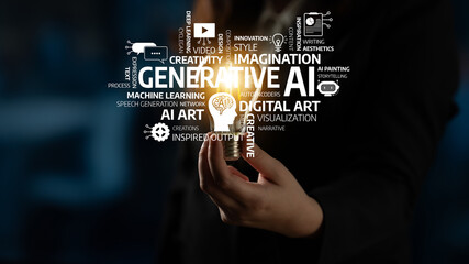 This image illustrates the concept of generative AI, showcasing a lightbulb in a hand, symbolizing creativity and innovation in digital art and machine learning. Tessel