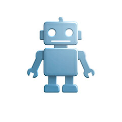 Fototapeta premium A light-blue, boxy robot with simple features stands against a black background, exhibiting a slightly pixelated aesthetic